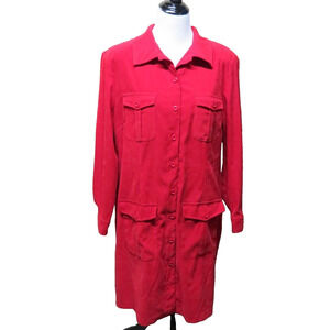 Avenue Plus Size 16 Red Shirt Dress OR Long Jacket - Button Up, Faux Suede